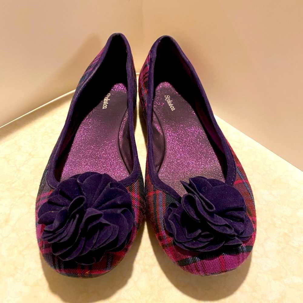 Style&Co. Flats, Purple Plaid, Size 8.5, Lightly Used